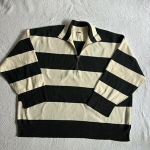 Free People Black and Cream Zip-Up Sweater